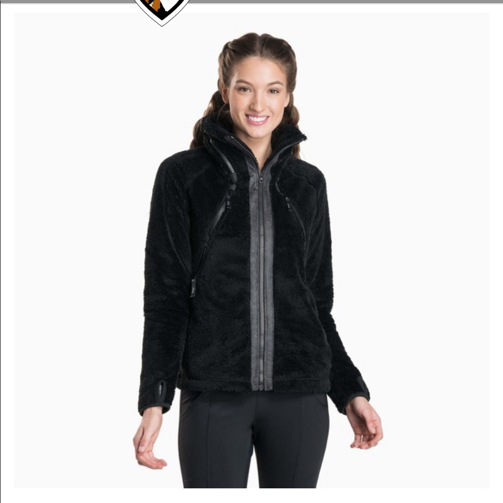 KUHL Black Fuzzy Fleece Hooded Flight Jacket sz S Women's Travel